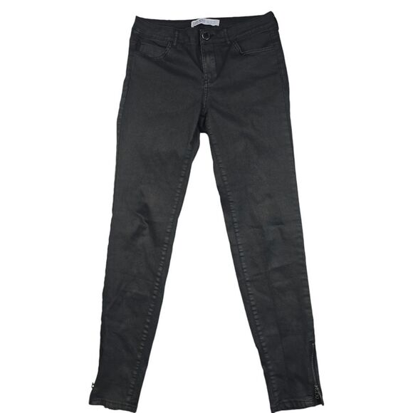 Zara Basic -1172 Coated Jeans Black Skinny Leg Mid Rise Ankle Zippers 26 / 4 - Picture 2 of 9